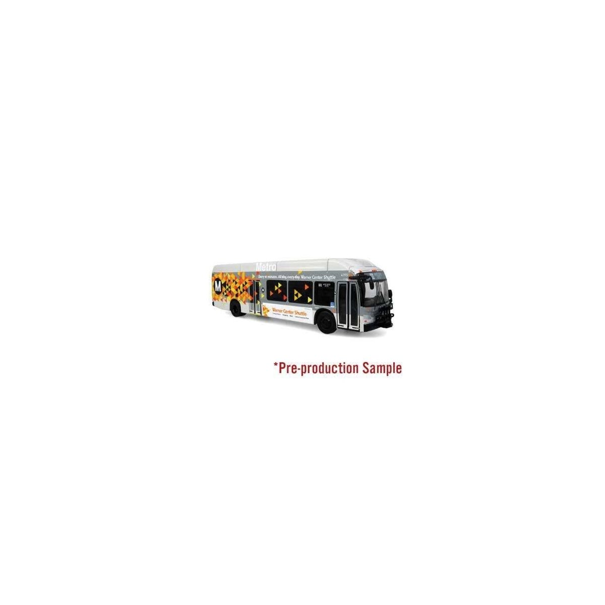 New Flyer Xcelsior XN40 Bus - Assembled -- Los Angeles Metro (gray, orange, yellow, Warner Center Shuttle), HO, Iconic Replicas 