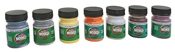 Modelflex Paint Set -- Railroad Rolling Stock pkg(7), All Scales, Badger Air Brush Co 1701