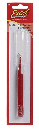 Slanted Fine Point Tweezers -- Red, All Scales, Excel Hobby Blades Corp. 30426