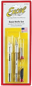 Basic Knife Set -- 1 & 2 Knives w/10 Assorted Blades, All Scales, Excel Hobby Blades Corp. 19062