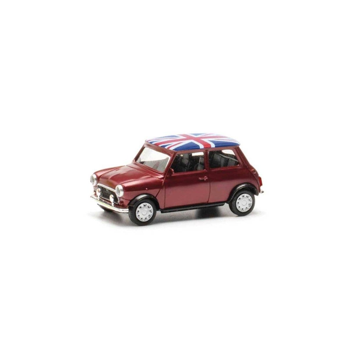 Mini Mayfair - Assembled -- Maroon, UK Flag on Roof, HO, Herpa Models 431149