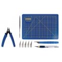Model Building Tool Starter Set -- Sprue Cutter, Hobby Knife w/5 Blades, File, Cutting Mat, Deburri, HO, Faller Gmbh 170560