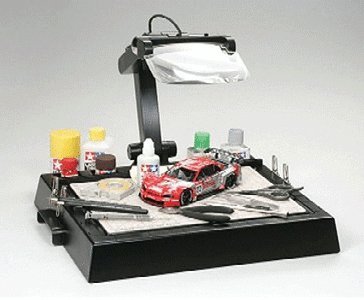 Work Station w/Magnifying Lens -- Base: 16-15/16 x 14-3/16 x 2-3/4` Lens: 5-7/8 x 3-15/16`, All Scales, Tamiya Paints 74064
