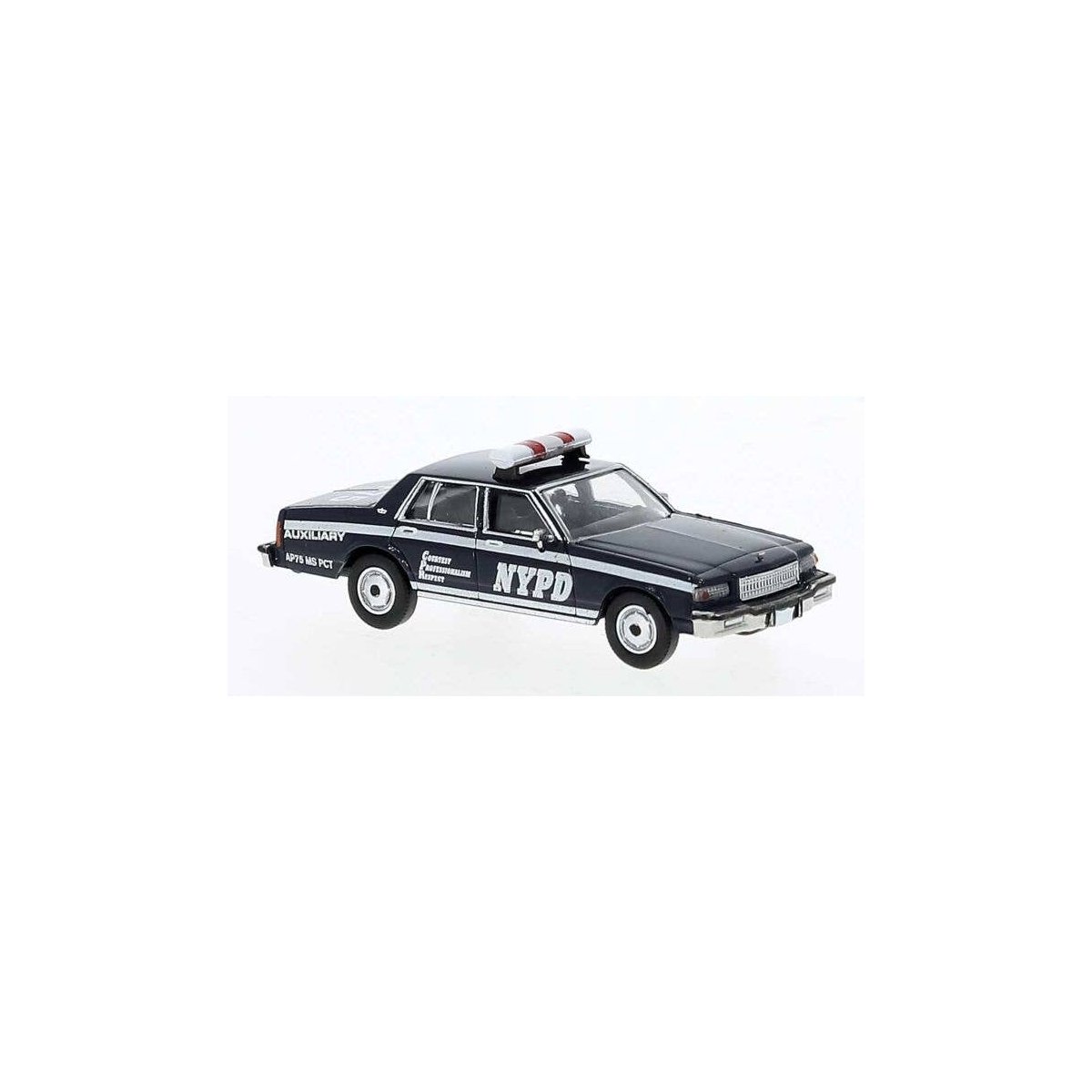 1987 Chevrolet Caprice Sedan - Assembled -- New York Police Department Auxiliary (black, white), HO, Brekina Automodelle 19709