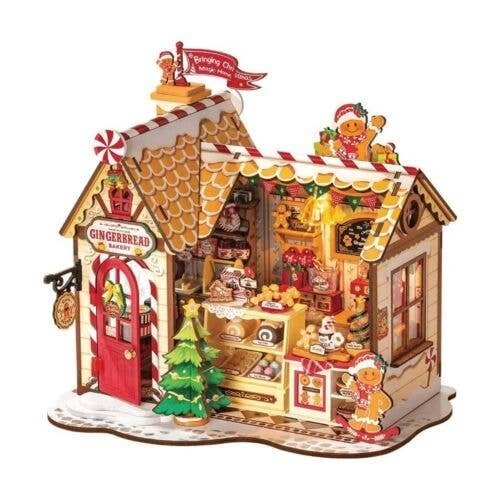 Rolife Gingerbread House DIY Miniature House DG176 - Kit -- 3-D Laser-Cut Wood Puzzle, All Scales, Robotime DG176