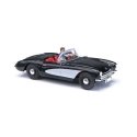 1956 Chevrolet Corvette Convertible - Assembled -- Top Down (black, white with Driver), HO, Busch Gmbh & Co Kg 45435
