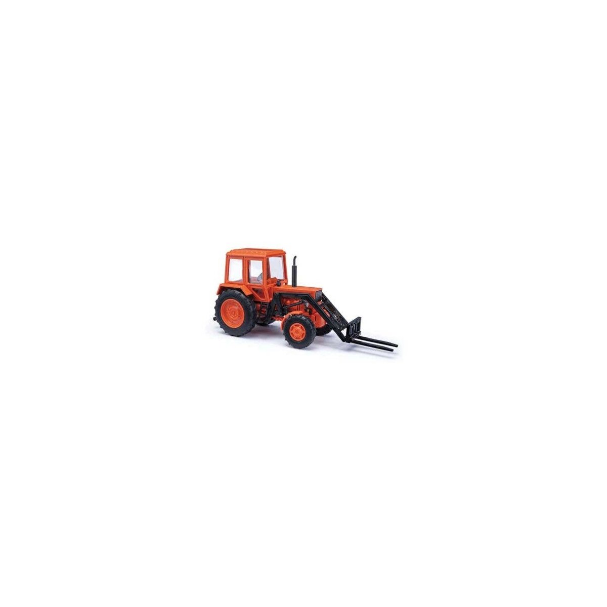 1983 Belarus MTS 80 Farm Tractor w/Fork Attachment - Assembled -- Orange, Black, HO, Busch Gmbh & Co Kg 51308