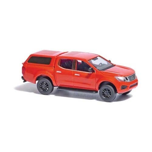 2015 Nissan Navara/Frontier Crew-Cab Pickup Truck with Cap - Assembled -- Red, HO, Busch Gmbh & Co Kg 53707