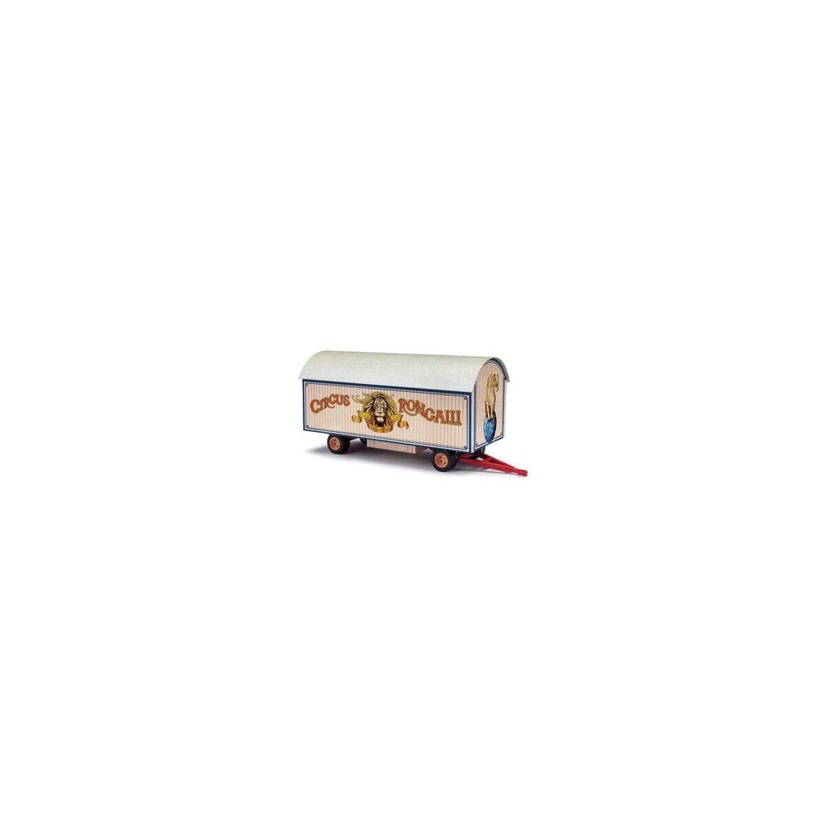 Wooden Trailer with Round Roof - Assembled -- Circus Roncalli (beige, gray, red, yellow), HO, Busch Gmbh & Co Kg 59966