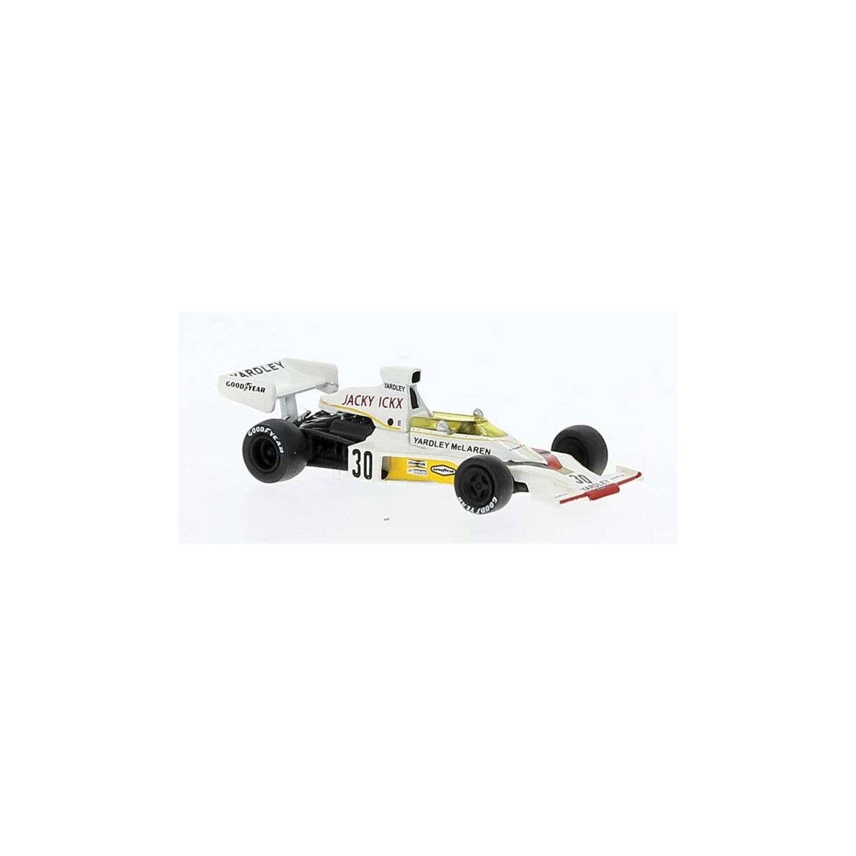 1975 McLaren M23D - Assembled -- Jackie Ickx 23 (yellow, white, red, green), HO, Brekina Automodelle 22956