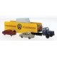 Scania L 110 Semi Tractor w/Auto Trailer & 2 Autos - Assembled -- Volkswagen (yellow, gray), HO, Brekina Automodelle 85133