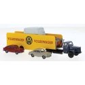 Scania L 110 Semi Tractor w/Auto Trailer & 2 Autos - Assembled -- Volkswagen (yellow, gray), HO, Brekina Automodelle 85133