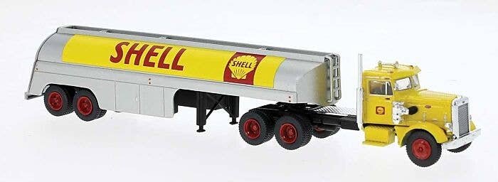 1955 Peterbilt 281 Semi Tractor with Tank Trailer - Assembled -- Shell (yellow, silver, red), HO, Brekina Automodelle 85762