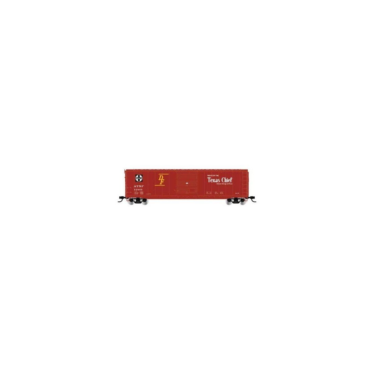 50′ Single-Door Boxcar No Roofwalk - Ready to Run -- Santa Fe 12801 (Boxcar Red, Texas Chief Slogan), HO, Rivarossi HR6662A