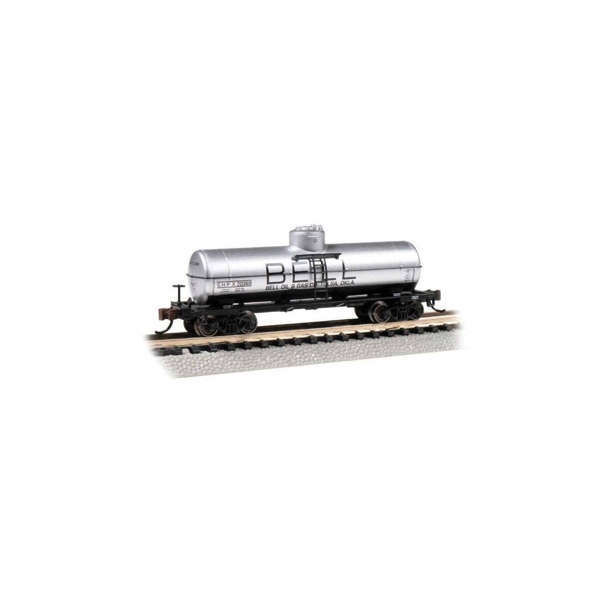 40′ Single-Dome Tank Car - Ready to Run - Silver Series(R) -- Bell Oil 20839 (gray, black), N, Bachmann Industries 17867