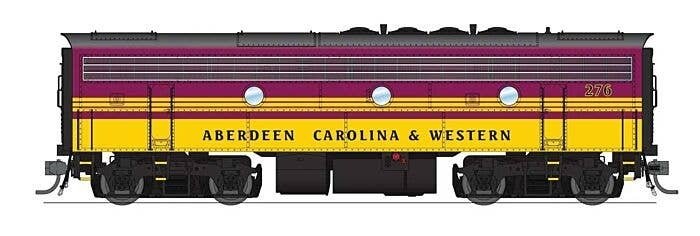EMD F7B - Standard DC - Stealth -- Aberdeen, Carolina & Western ACWR 276 (magenta, yello, HO, Broadway Limited Imports 9683