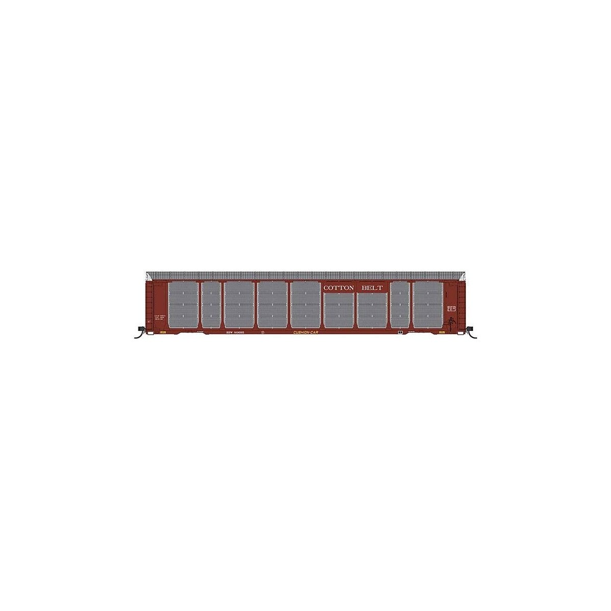Tri-Level Enclosed Auto Rack - Ready to Run -- Cotton Belt SSW 80710 (Boxcar Red, white, yellow), HO, Intermountain Railway Comp