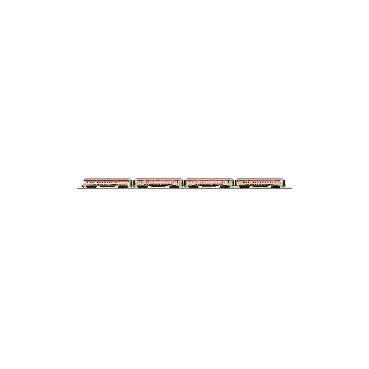 Madison Heavyweight Diner, 2 Coach, Observation Set - 3-Rail RTR -- Strates Shows Red Train 12 Elmira,, O, Atlas O 3001772A