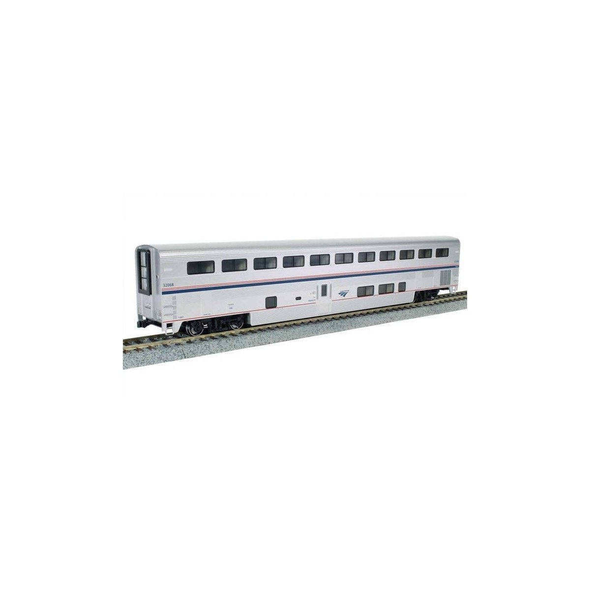 Superliner I Sleeper - Ready to Run -- Amtrak 32009 George M Pullman (Phase VI silver, blue, red), HO, Kato USA Inc 356088