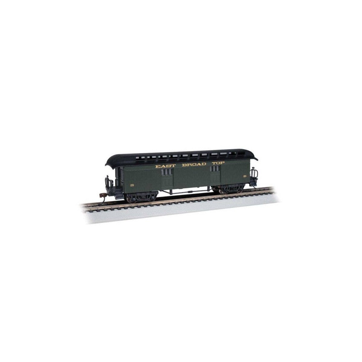 Old Time Wood Baggage with Round-End Clerestory Roof - Ready to Run -- East Broad Top (green, HO, Bachmann Industries 15308