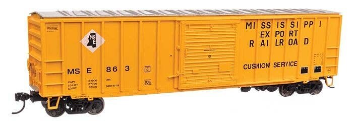 50′ ACF Exterior Post Boxcar - Ready to Run -- Mississippi Export Railroad MSE 863 (yellow, black, white), HO, WalthersMainlin