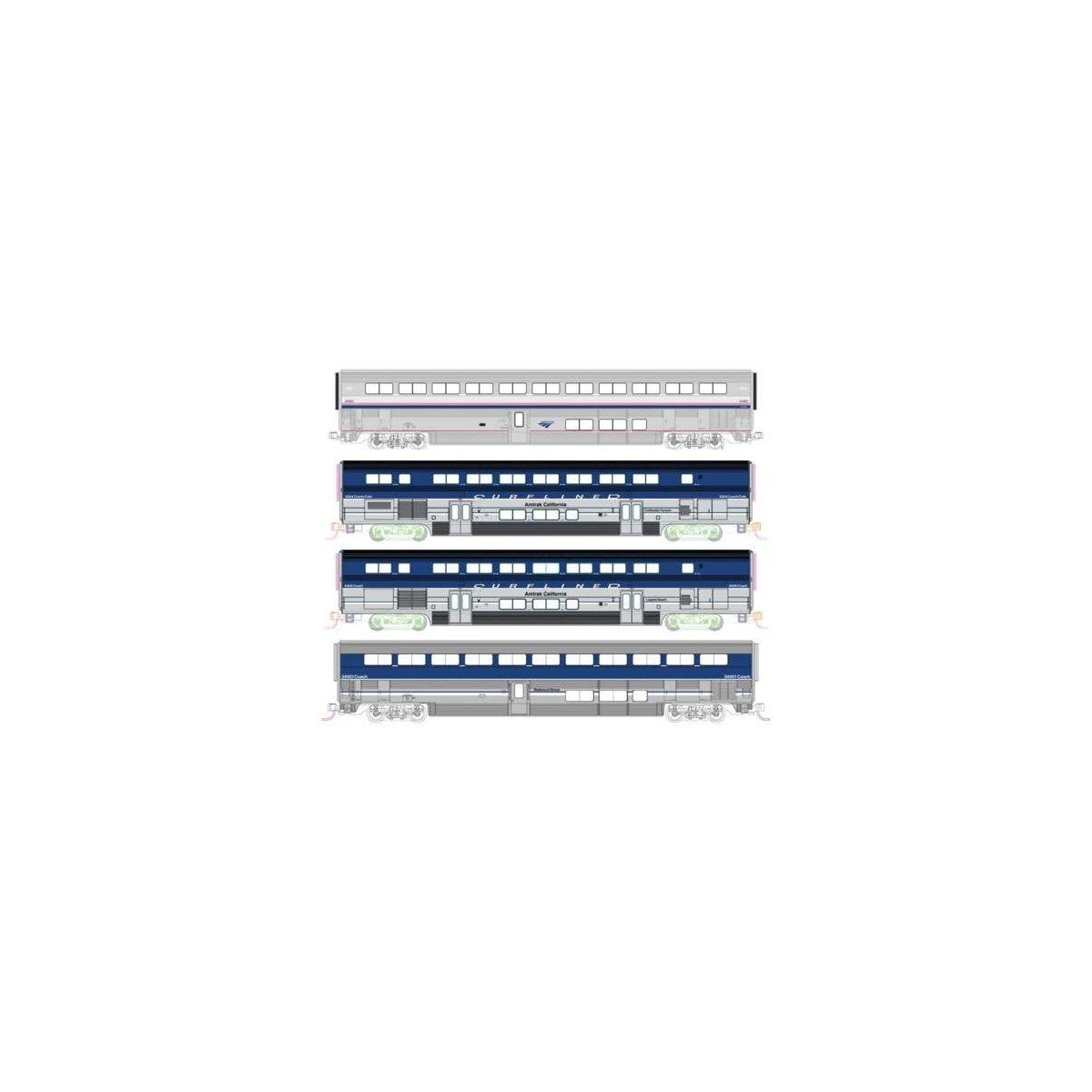Pacific Surfliner Add-On Set - Standard DC -- Amtrak (2 Surfliner, 2 Superliner Coaches 3: blue, s, N, Kato USA Inc 1069002