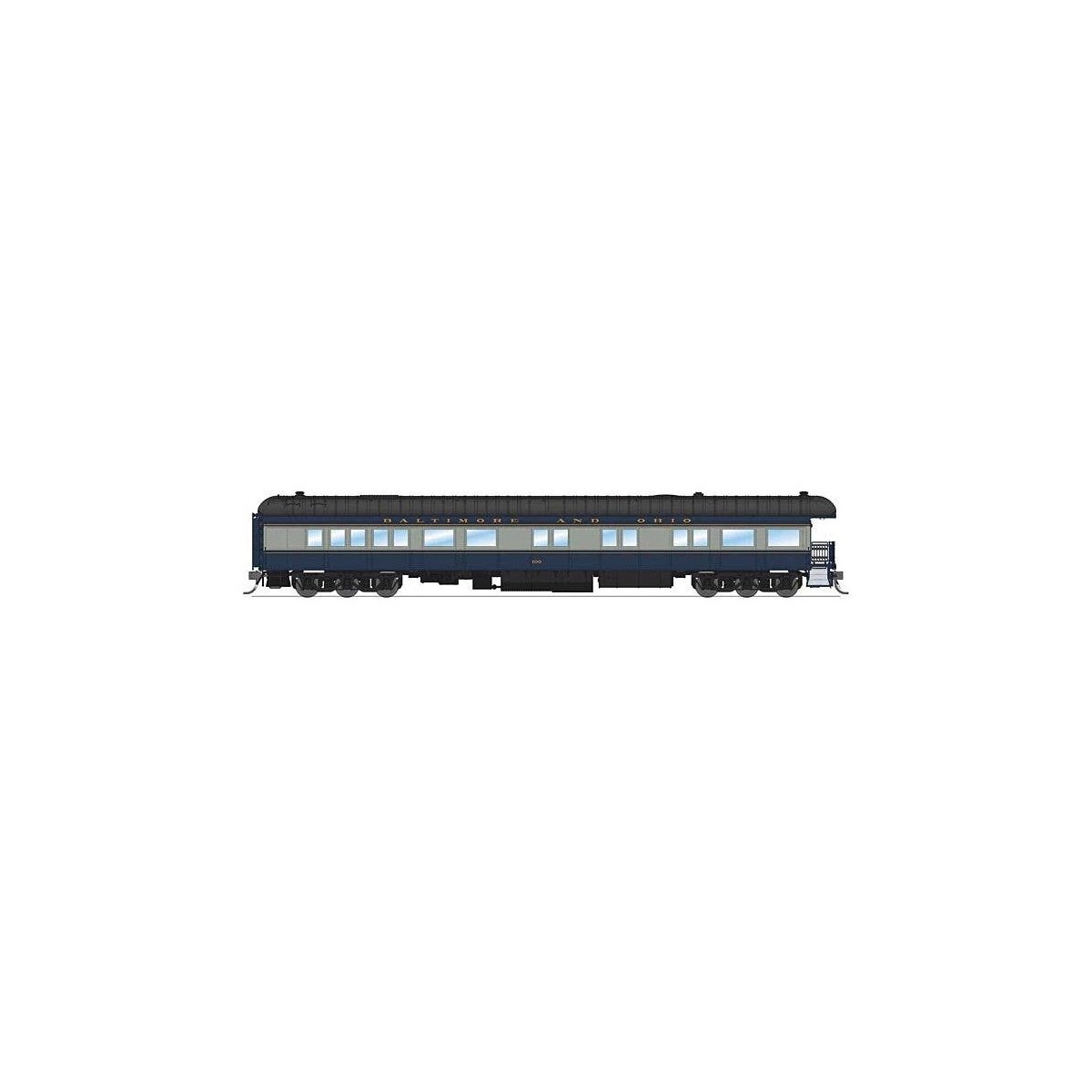 Heavyweight Business Car Observation - Ready to Run -- Baltimore & Ohio 100 (blue, gray,, HO, Broadway Limited Imports 9721