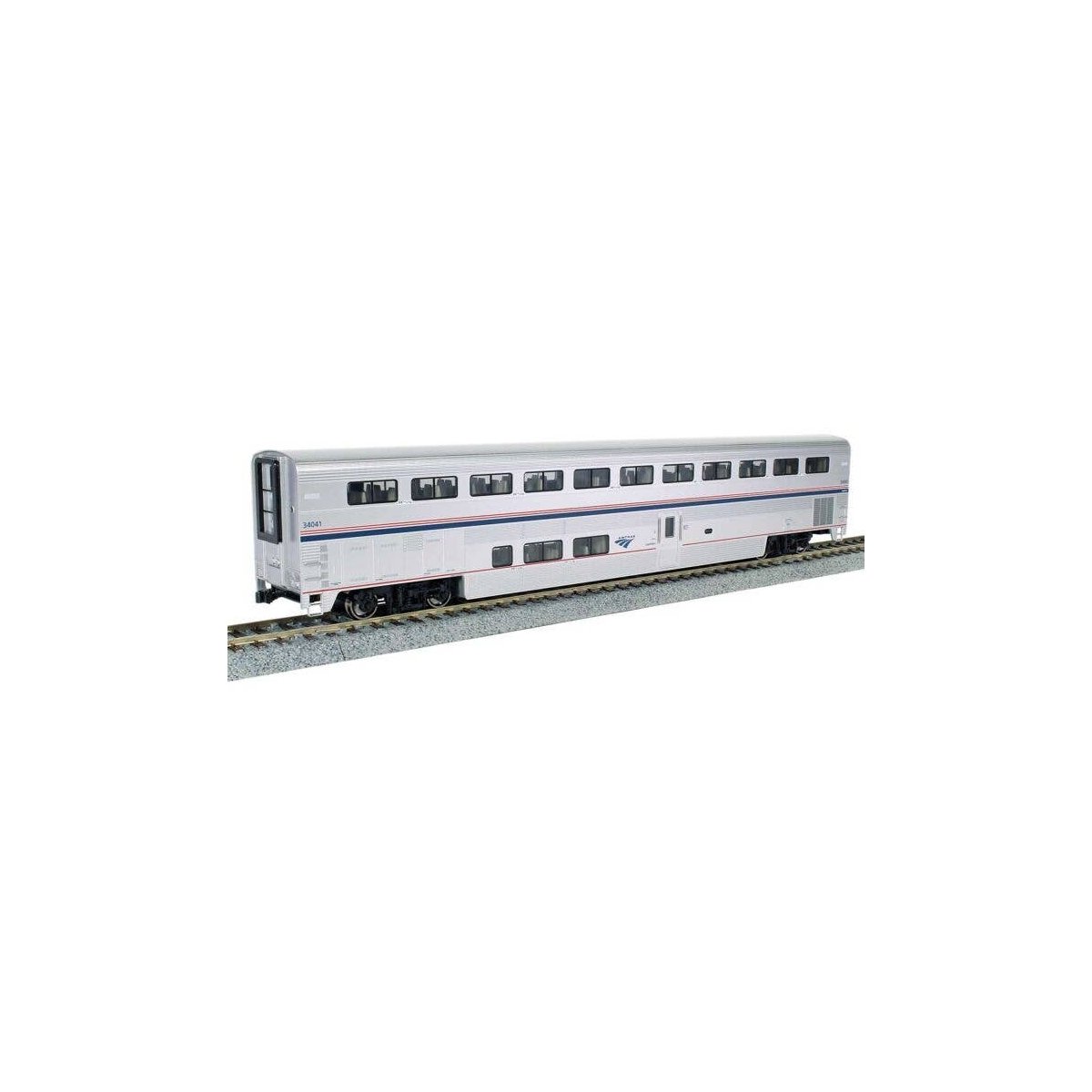 Superliner I Coach - Ready to Run -- Amtrak 34034 (Phase VI silver, blue, red), HO, Kato USA Inc 356058