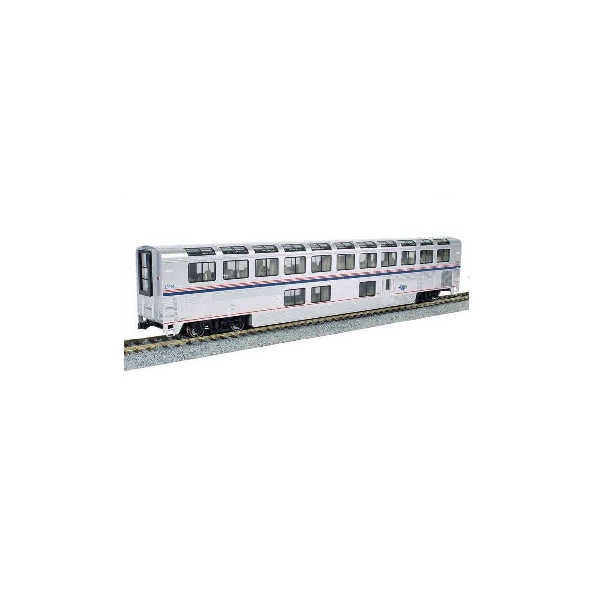 Superliner I Lounge - Ready to Run -- Amtrak 33023 (Phase VI silver, blue, red), HO, Kato USA Inc 356067