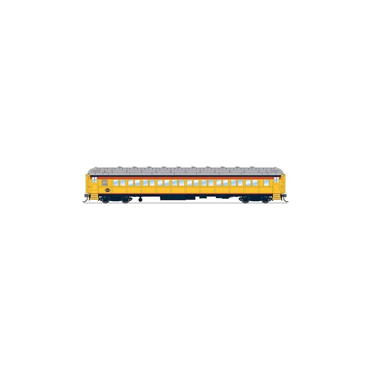 80′ PRR P70 Coach - Ready to Run -- Chessie Steam Special (yellow, blue, vermillion, sil, HO, Broadway Limited Imports 9736