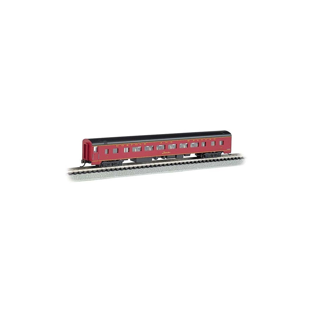 85′ Smooth-Side Coach with Interior Lighting - Ready to Run -- Norfolk & Western 1728 (maroon, N, Bachmann Industries 14257