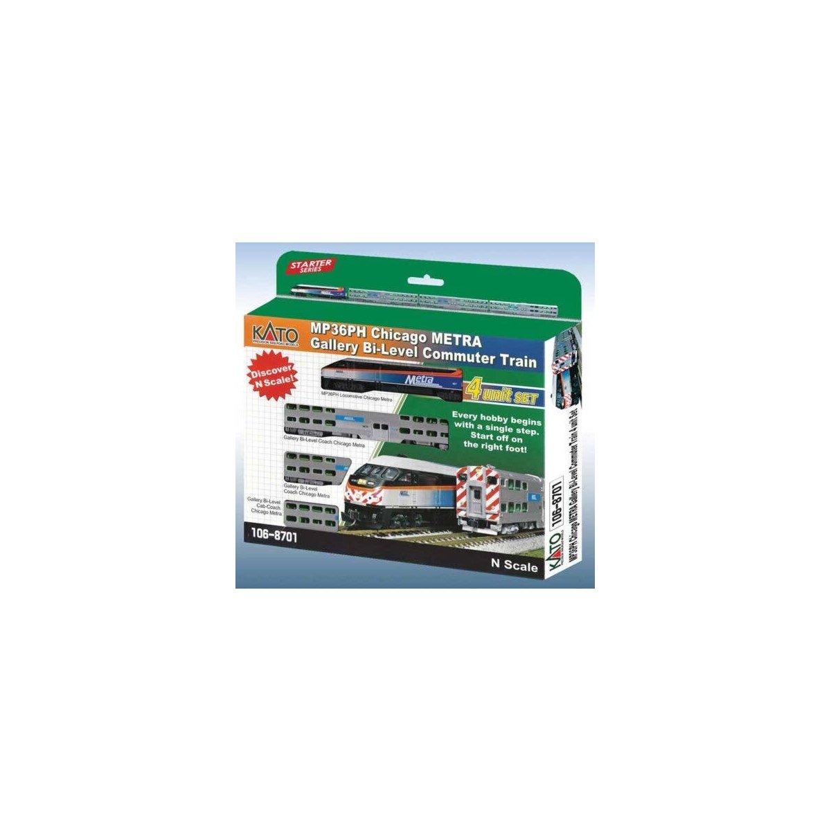 Chicago Metra Bi-Level Commuter Train-Only Set - Standard DC -- MP36PH, 2 Bi-Level Coaches, Bi-Lev, N, Kato USA Inc 1068701