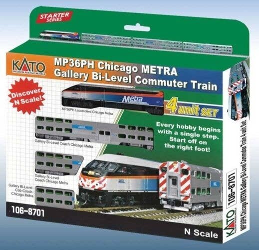 Chicago Metra Bi-Level Commuter Train-Only Set - Standard DC -- MP36PH, 2 Bi-Level Coaches, Bi-Lev, N, Kato USA Inc 1068701