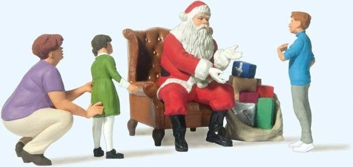 Santa Claus-Father Christmas in Chair, Mother with 3 Children, G, Preiser Kg 44931