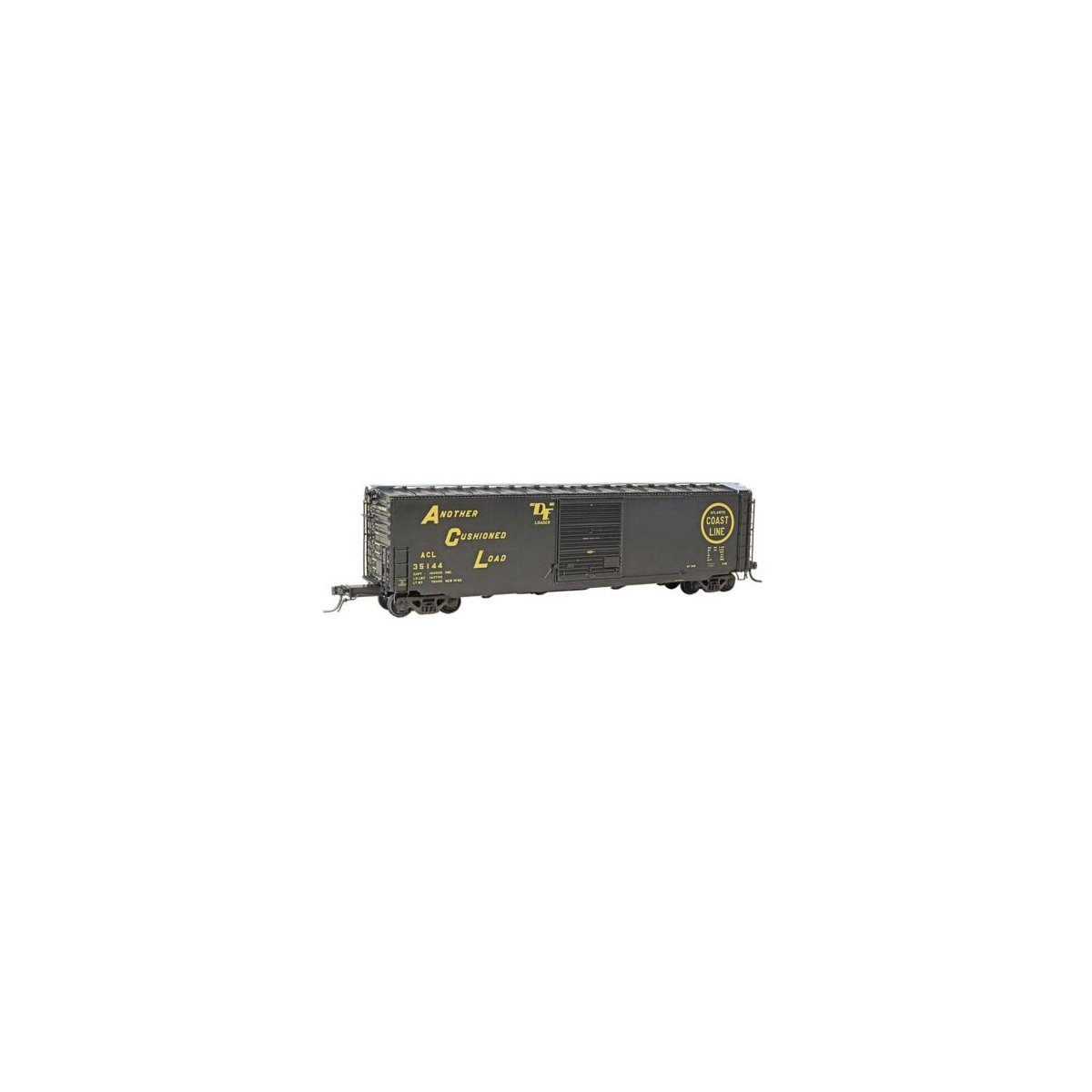 PS-1 50′ Boxcar - Ready to Run -- Atlantic Coast Line 35144 (As-Built 1962, black, yellow), HO, Kadee Quality Products 6423