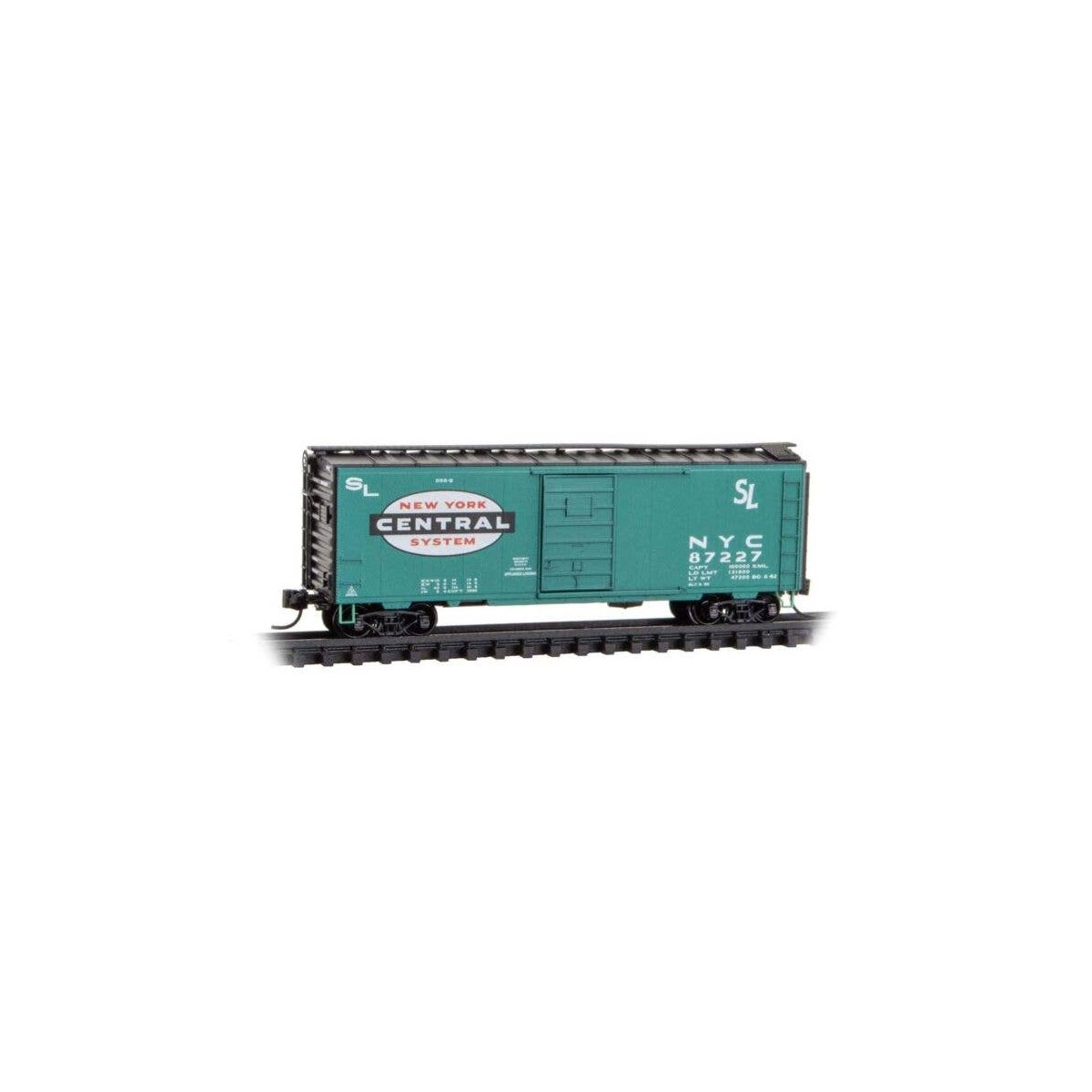 40′ Single-Door Boxcar - Ready to Run -- New York Central 87227 (Jade Green, black, white, Large Cigar Band Logo), N, Micro Tr