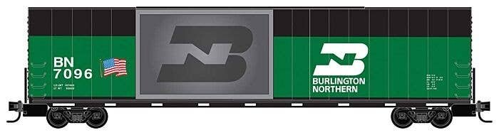 Modified 60′ Excess-Height Double-Plug-Door Boxcar - Ready-to-Run -- Burlington Northern 7096 (Cascade Green, black, Granite I