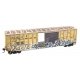 50′ Exterior-Post Modern Boxcar - Kit -- Railbox 33877 (Weathered, yellow, black, graffiti), HO, Micro Trains Line 5600004