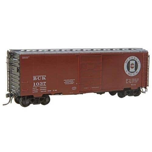 Pullman-Standard PS-1 40` Boxcar w/6` Door - Ready to Run -- Buffalo Creek 1037 (1952 As-Built, Boxcar Red, silver, white), HO,