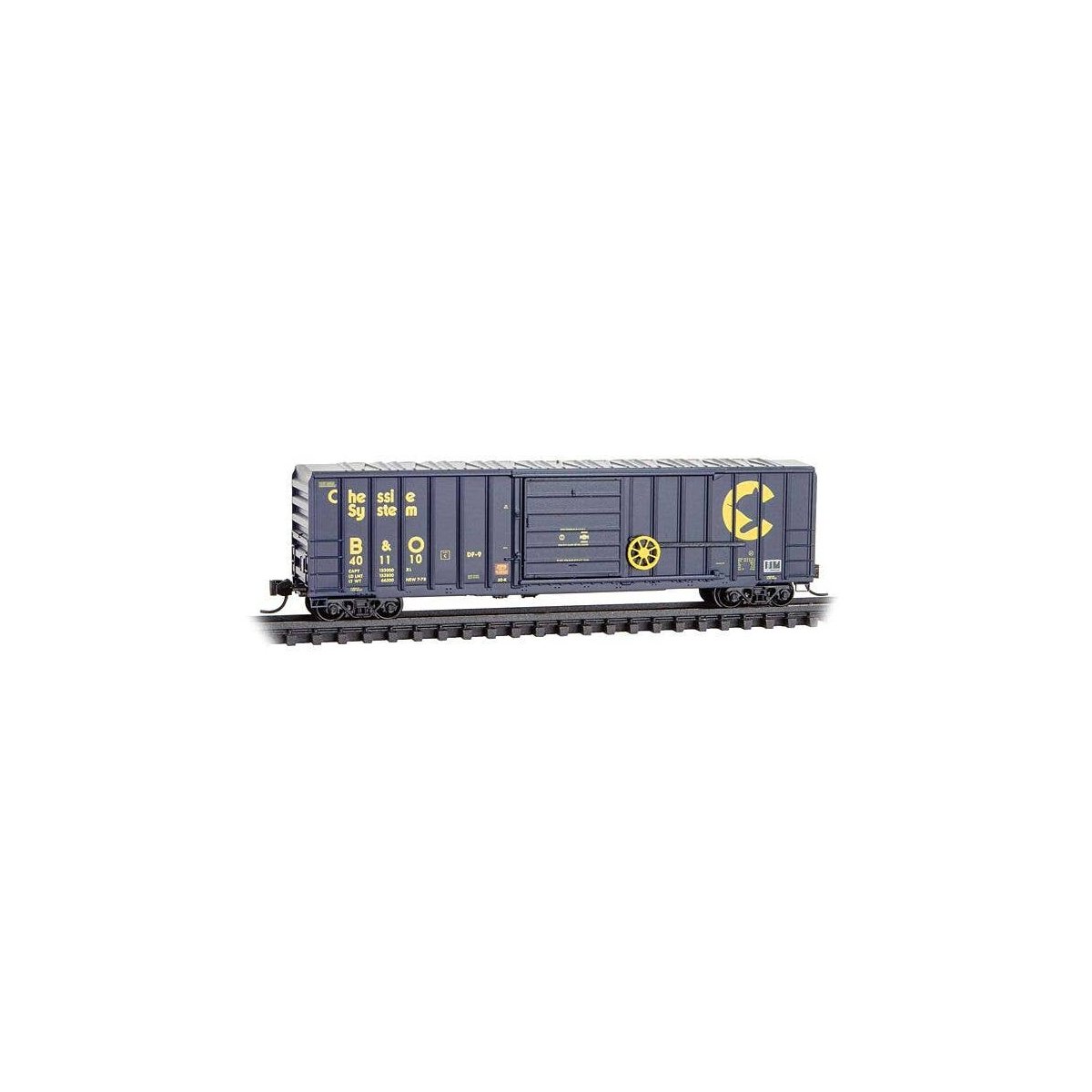 50′ Rib-Side Single-Door Boxcar No Roofwalk - Ready to Run -- Chessie System B&O 401110 (blue, yellow), N, Micro Trains Line 2