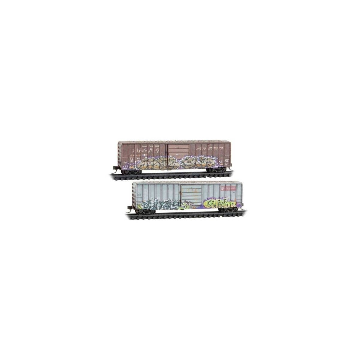 50′ Rib-Side Single-Door Boxcar No Roofwalk 2-Pack - Ready to Run -- Ferrocarril del Sureste FSRR 107257, 107860 (Weathered, 2