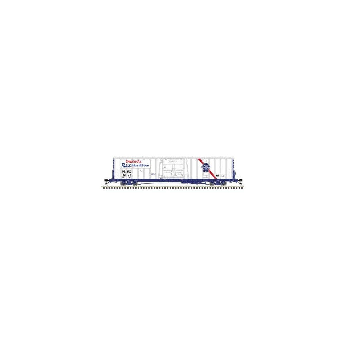 Class BX-177 62′ Beer Boxcar - Ready to Run -- Pabst blue Ribbon 301844 (white, blue, red), N, Atlas Model Railroad Co. 500065