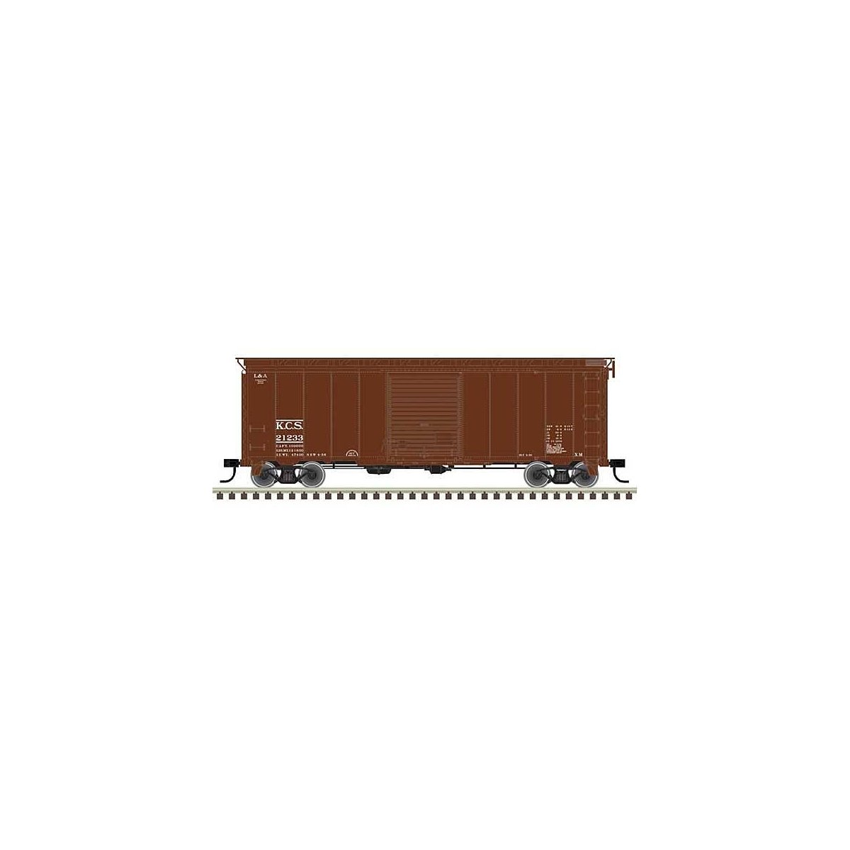 40` Postwar Boxcar with 8` Door - Ready to Run - Master(R) -- Kansas City Southern 21233 (Boxcar Red, white), HO, Atlas Model Ra