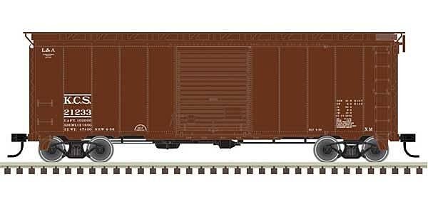 40` Postwar Boxcar with 8` Door - Ready to Run - Master(R) -- Kansas City Southern 21233 (Boxcar Red, white), HO, Atlas Model Ra