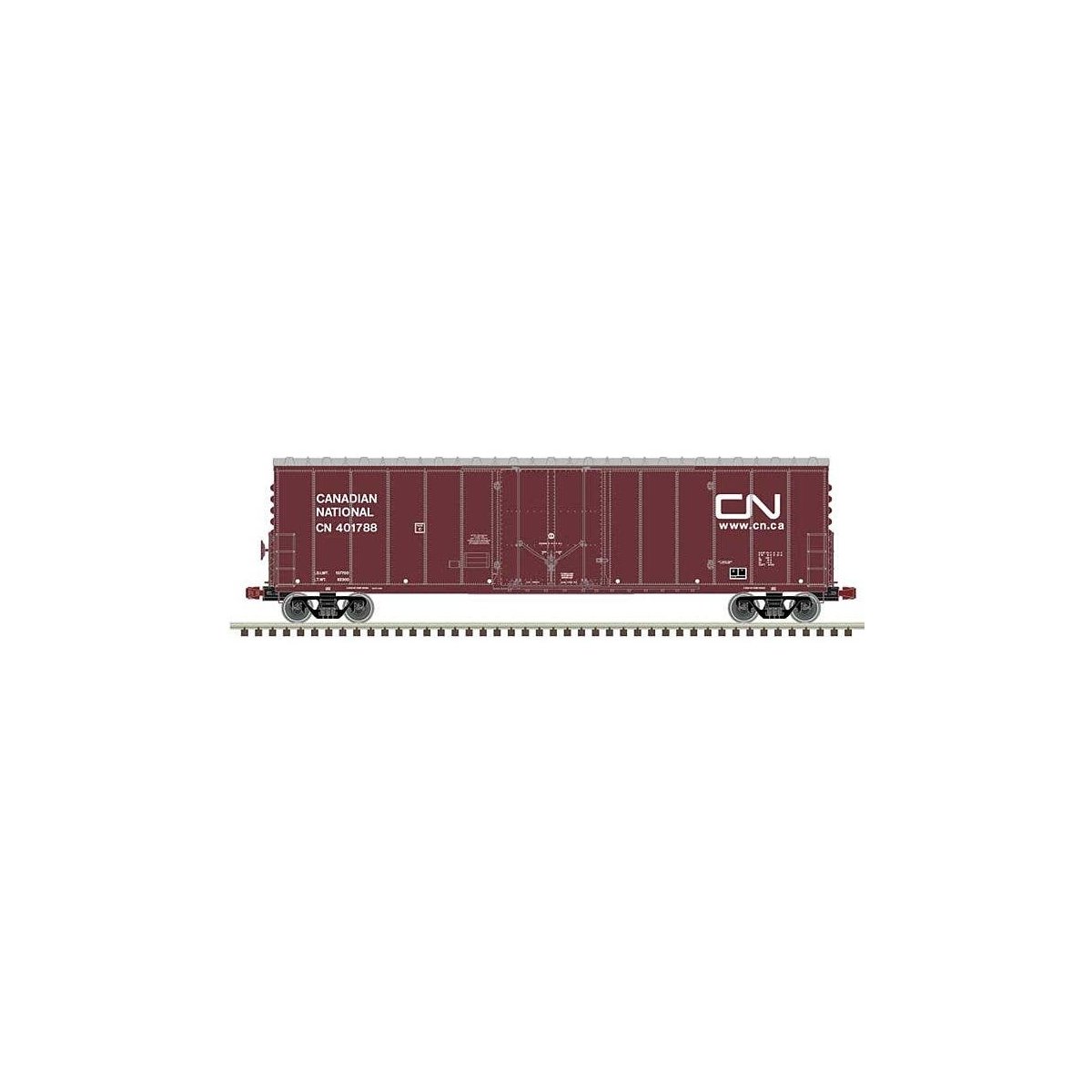 NSC 50′ Newsprint Plug-Door Boxcar - Ready to Run -- Canadian National 401788 (Boxcar Red, white Website Logo), HO, Atlas Mode