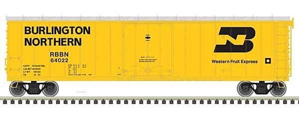 50′ Plug-Door Boxcar - Ready to Run - Master(R) -- Burlington Northern RBBN 64125 (yellow, black), HO, Atlas Model Railroad Co