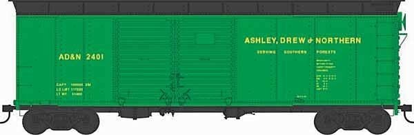 X31 Double-Door Round Flush Roof Boxcar - Ready to Run -- Ashley, Drew & Northern 2408 (Blt. 5-43, green, black), HO, Bowser Man