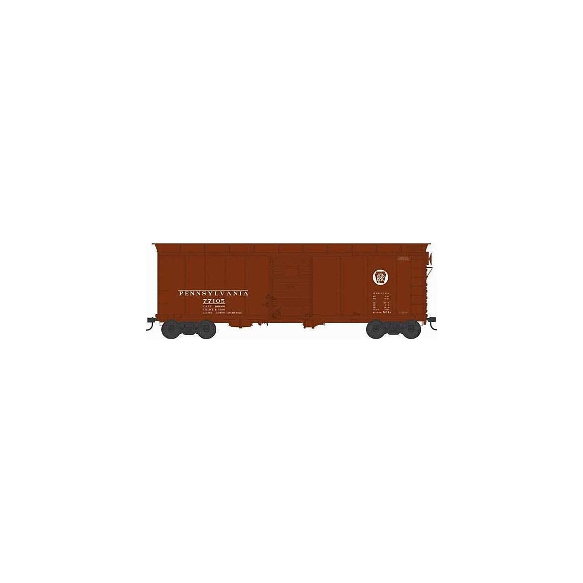X31A Single-Door Round Inset Roof Boxcar - Ready to Run -- Pennsylvania Railroad 77159 (Blt. 5-36 Repack 9-46, Tuscan, Circle Ke