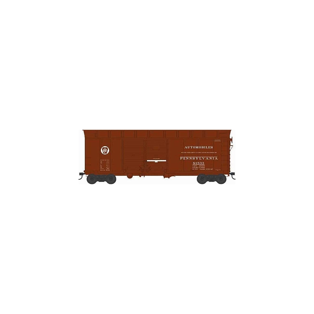 X31F Double-Door Turtle-Roof Boxcar w/Loader - Ready to Run -- Pennsylvania Railroad 81569 (Blt. 6-34 Repack 9-47, Tuscan, Circl