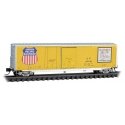 50′ Plug & Sliding Door Boxcar No Roofwalk - Ready to Run -- Union Pacific 168086 (Armour Yellow, silver, Automated Railway Ma